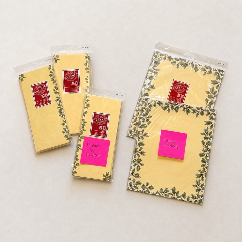 Gartner Studios Holiday Holly Berries Stationery Paper and Envelopes Set Cream